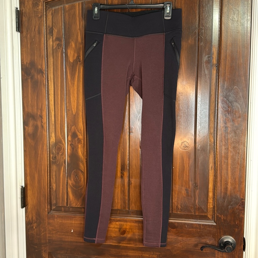 Athleta fleece lined leggings wine and black